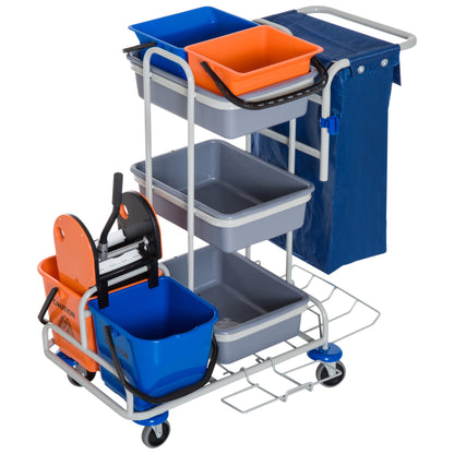 Professional Multipurpose Cleaning Trolley with 4 Buckets Wheels Canvas Bag 118 × 73 × 103cm