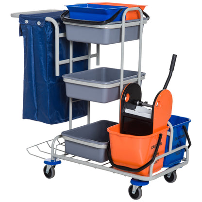Professional Multipurpose Cleaning Trolley with 4 Buckets Wheels Canvas Bag 118 × 73 × 103cm