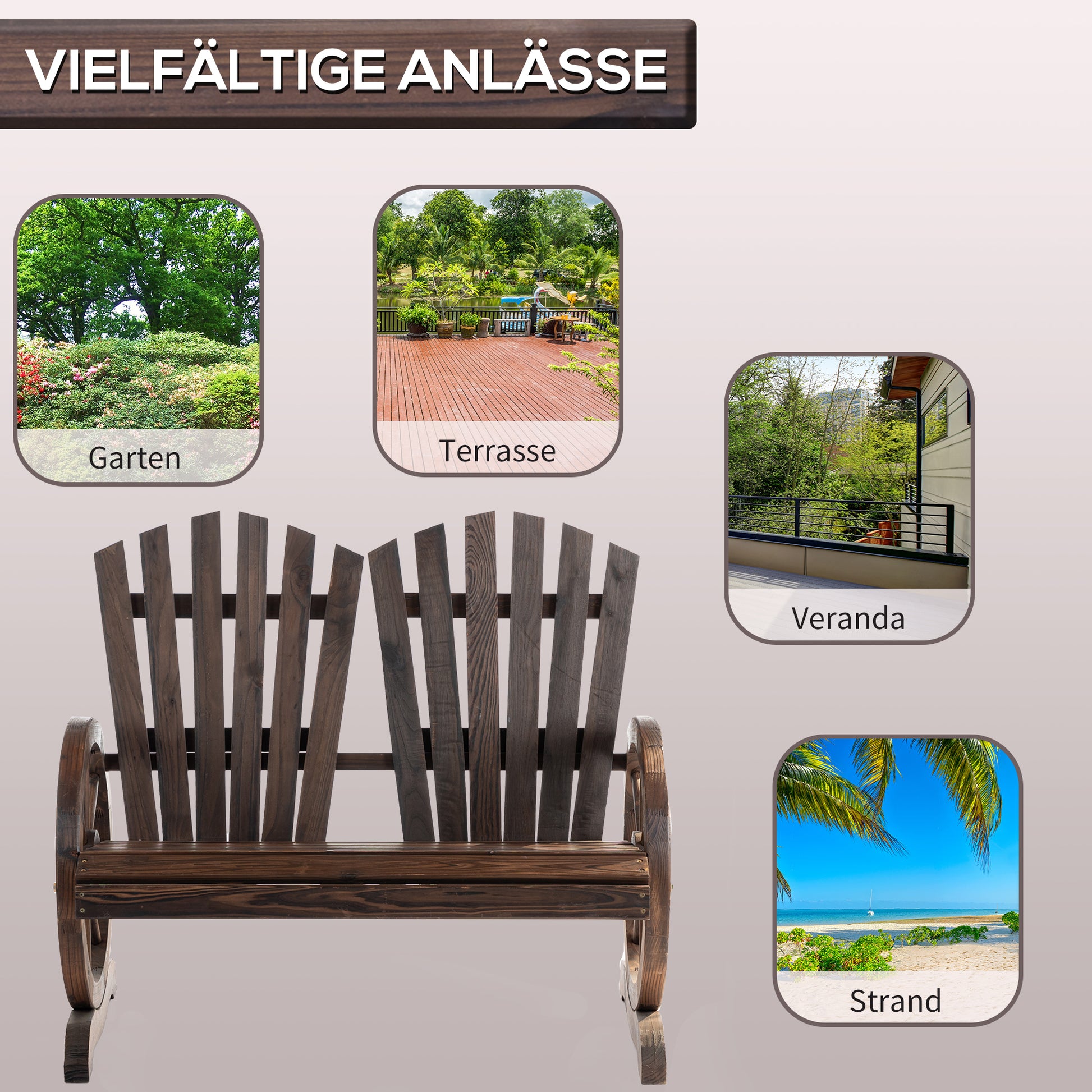 2-Seater Garden Bench Solid Wood, Bench with Armrest, Garden Furniture 250kg Capacity, Rustic Bench for Garden, Terrace, and Other Outdoor Areas, 108 x 66 x 95 cm, Dark Brown