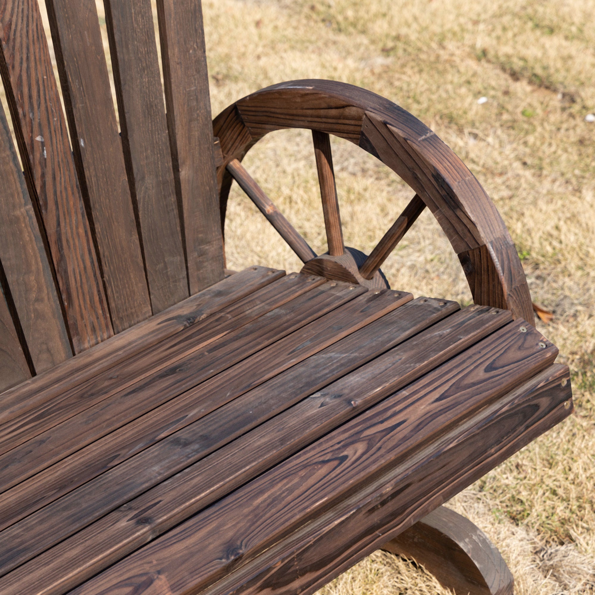 2-Seater Garden Bench Solid Wood, Bench with Armrest, Garden Furniture 250kg Capacity, Rustic Bench for Garden, Terrace, and Other Outdoor Areas, 108 x 66 x 95 cm, Dark Brown