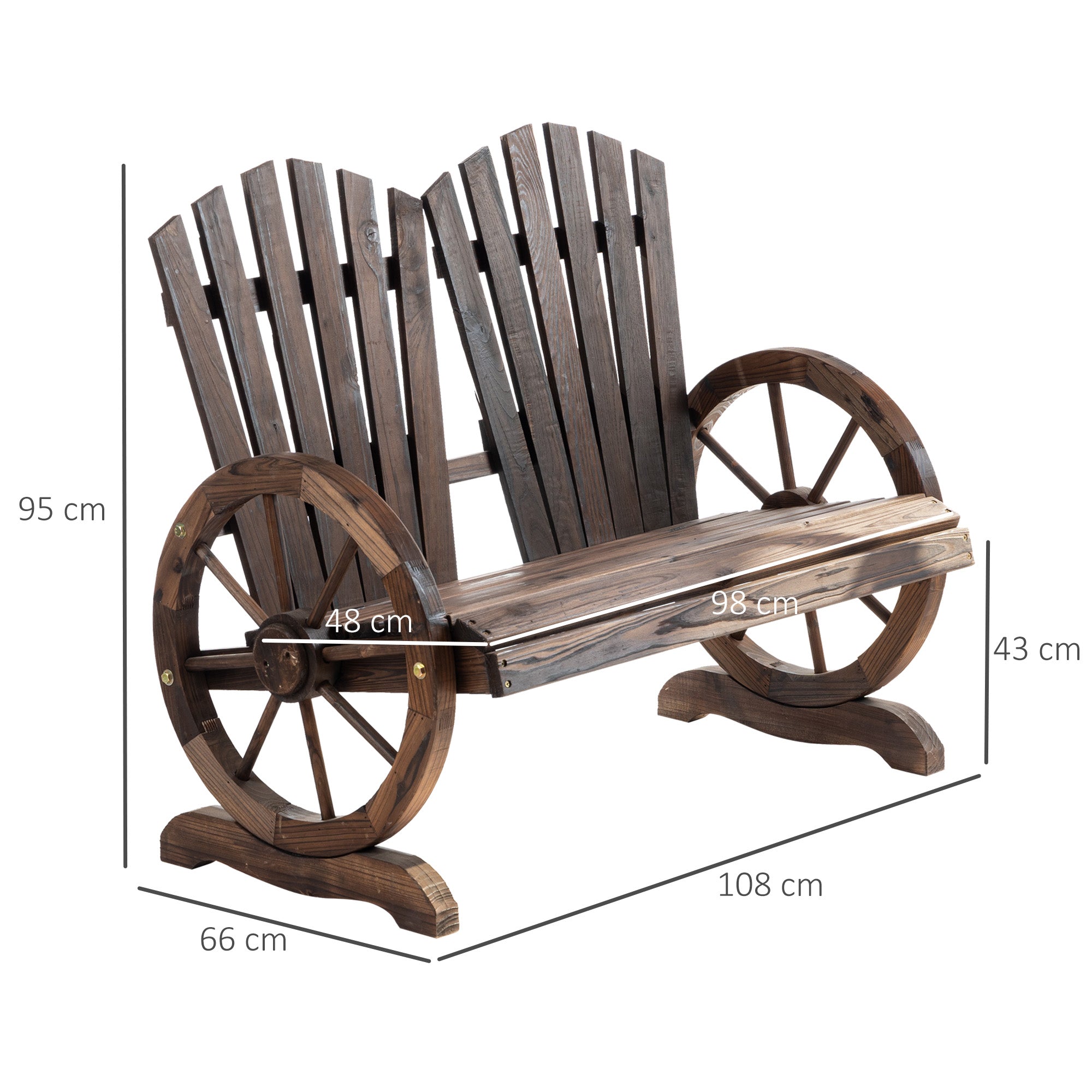 2-Seater Garden Bench Solid Wood, Bench with Armrest, Garden Furniture 250kg Capacity, Rustic Bench for Garden, Terrace, and Other Outdoor Areas, 108 x 66 x 95 cm, Dark Brown
