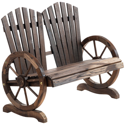 2-Seater Garden Bench Solid Wood, Bench with Armrest, Garden Furniture 250kg Capacity, Rustic Bench for Garden, Terrace, and Other Outdoor Areas, 108 x 66 x 95 cm, Dark Brown