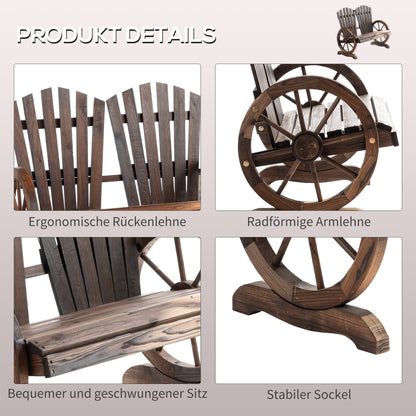 2-Seater Garden Bench Solid Wood, Bench with Armrest, Garden Furniture 250kg Capacity, Rustic Bench for Garden, Terrace, and Other Outdoor Areas, 108 x 66 x 95 cm, Dark Brown