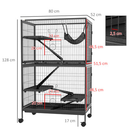 4-Level Cage for Small Animals Cage for Rodents with Wheels, Ramps, Hanging Hammock, and Removable Tray Enclosure for Rabbits Chinchillas Ferrets 31.5x20.5x50 inches Dark Gray