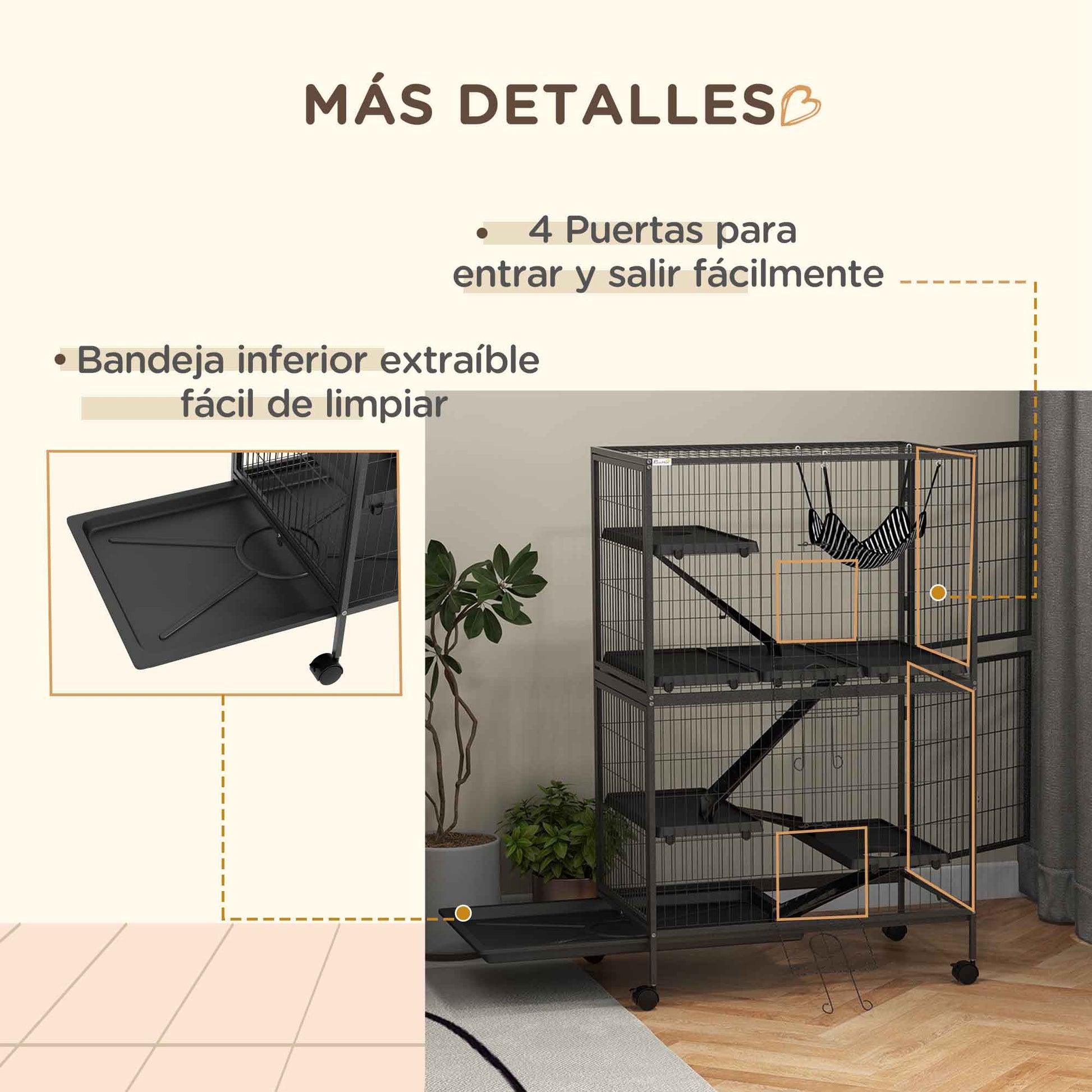 4-Level Cage for Small Animals Cage for Rodents with Wheels, Ramps, Hanging Hammock, and Removable Tray Enclosure for Rabbits Chinchillas Ferrets 31.5x20.5x50 inches Dark Gray