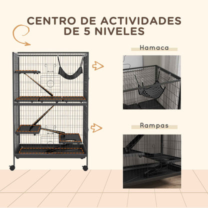 4-Level Cage for Small Animals Cage for Rodents with Wheels, Ramps, Hanging Hammock, and Removable Tray Enclosure for Rabbits Chinchillas Ferrets 31.5x20.5x50 inches Dark Gray