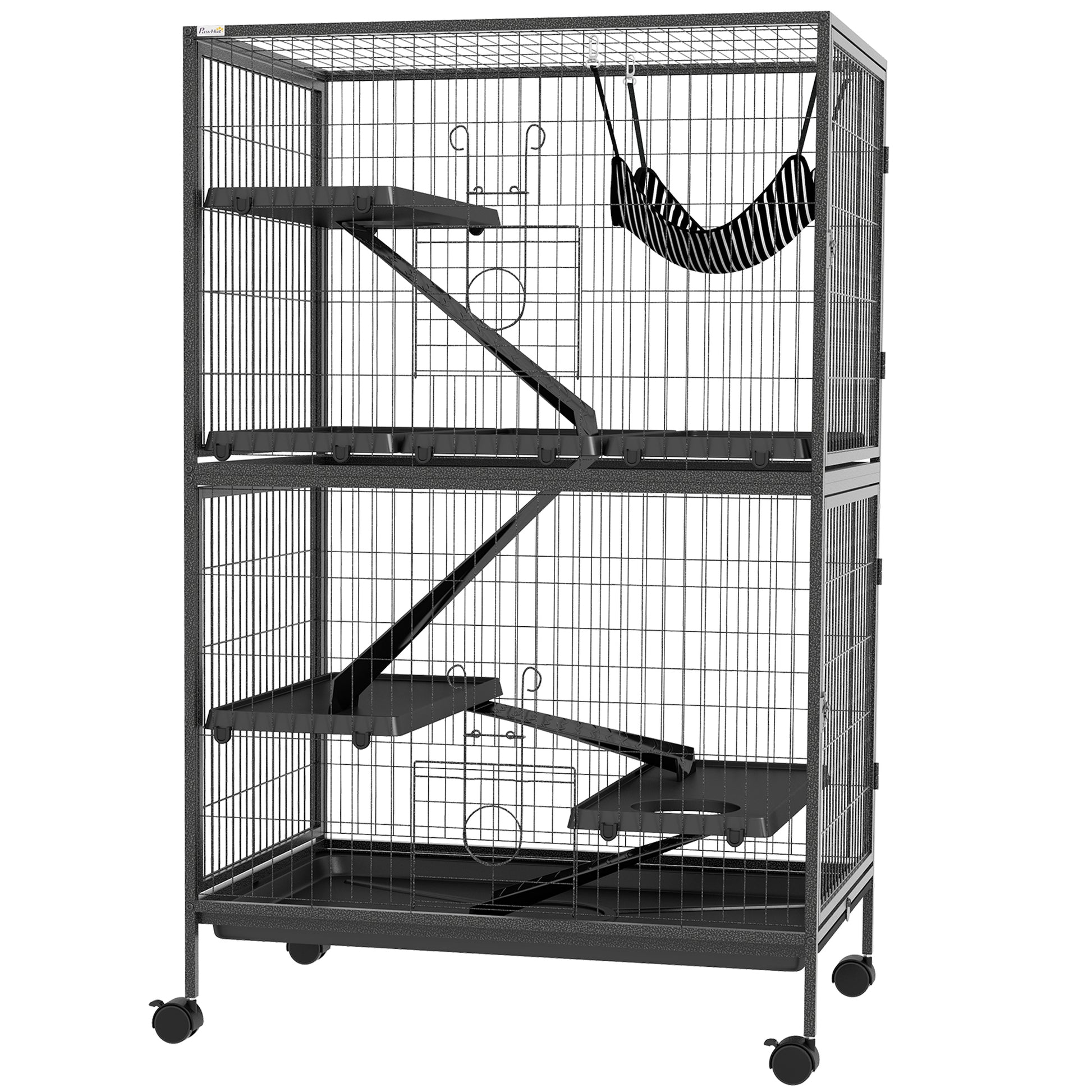 4-Level Cage for Small Animals Cage for Rodents with Wheels, Ramps, Hanging Hammock, and Removable Tray Enclosure for Rabbits Chinchillas Ferrets 31.5x20.5x50 inches Dark Gray