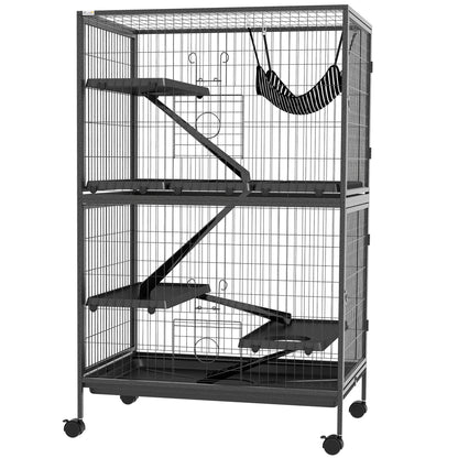 4-Level Cage for Small Animals Cage for Rodents with Wheels, Ramps, Hanging Hammock, and Removable Tray Enclosure for Rabbits Chinchillas Ferrets 31.5x20.5x50 inches Dark Gray