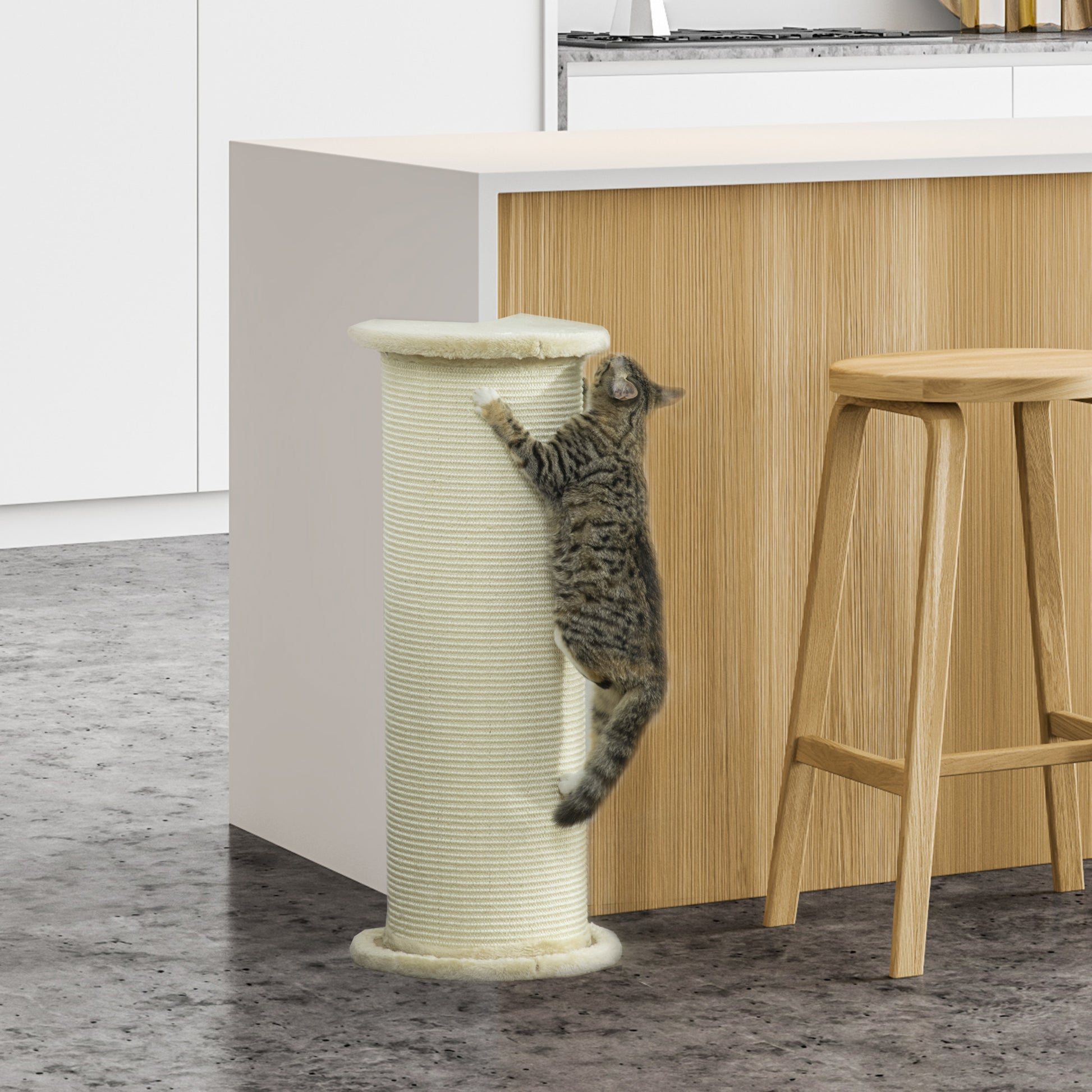 Cat Scratching Post 85cm High Scratching Pole with Sisal Rope, Tilt Protection Cat Scratching Tree for Medium Sized Cats, Cream White