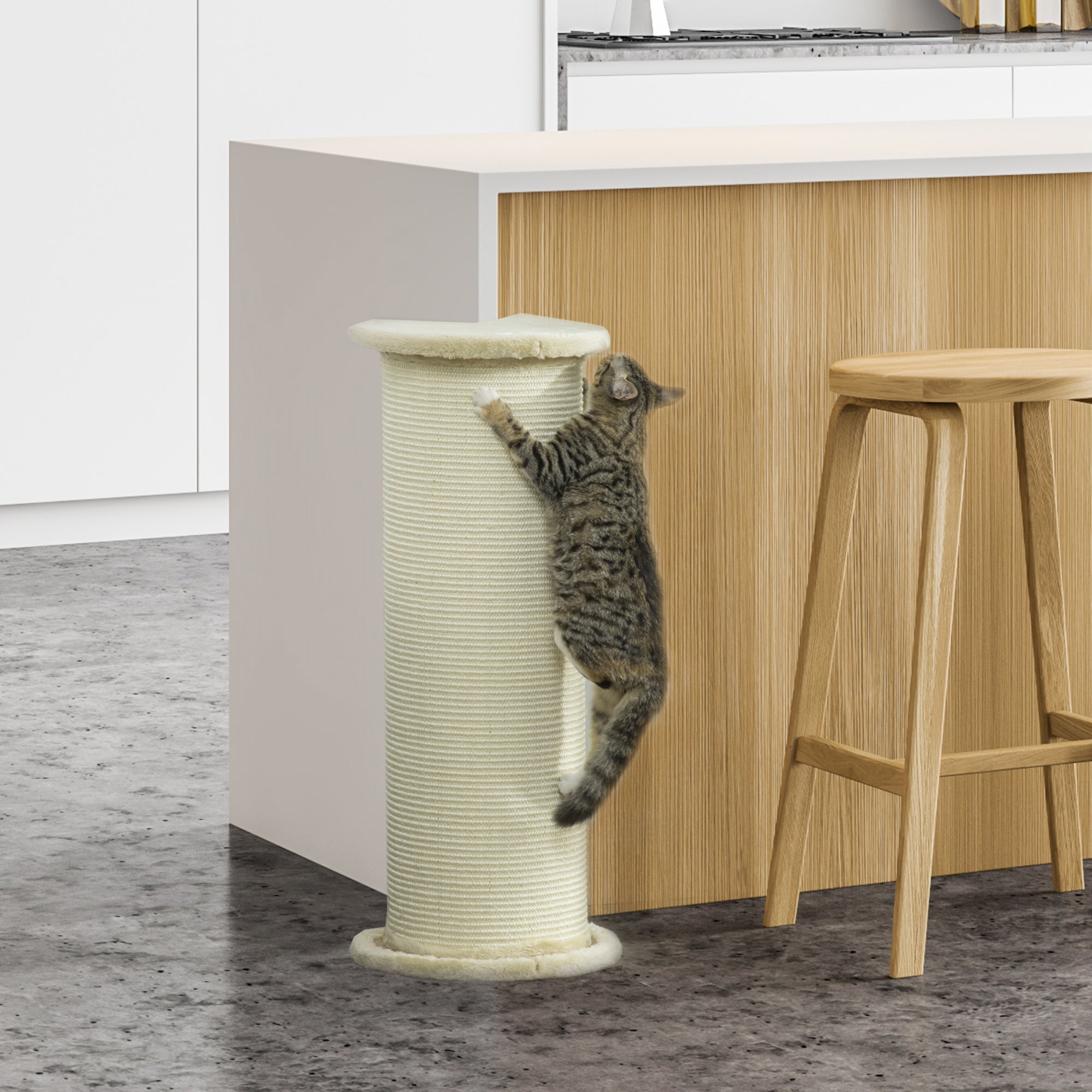 Cat Scratching Post 85cm High Scratching Pole with Sisal Rope, Tilt Protection Cat Scratching Tree for Medium Sized Cats, Cream White