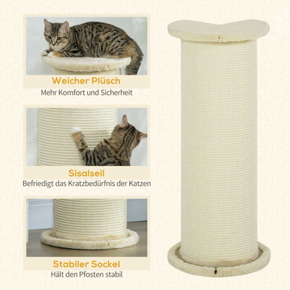 Cat Scratching Post 85cm High Scratching Pole with Sisal Rope, Tilt Protection Cat Scratching Tree for Medium Sized Cats, Cream White