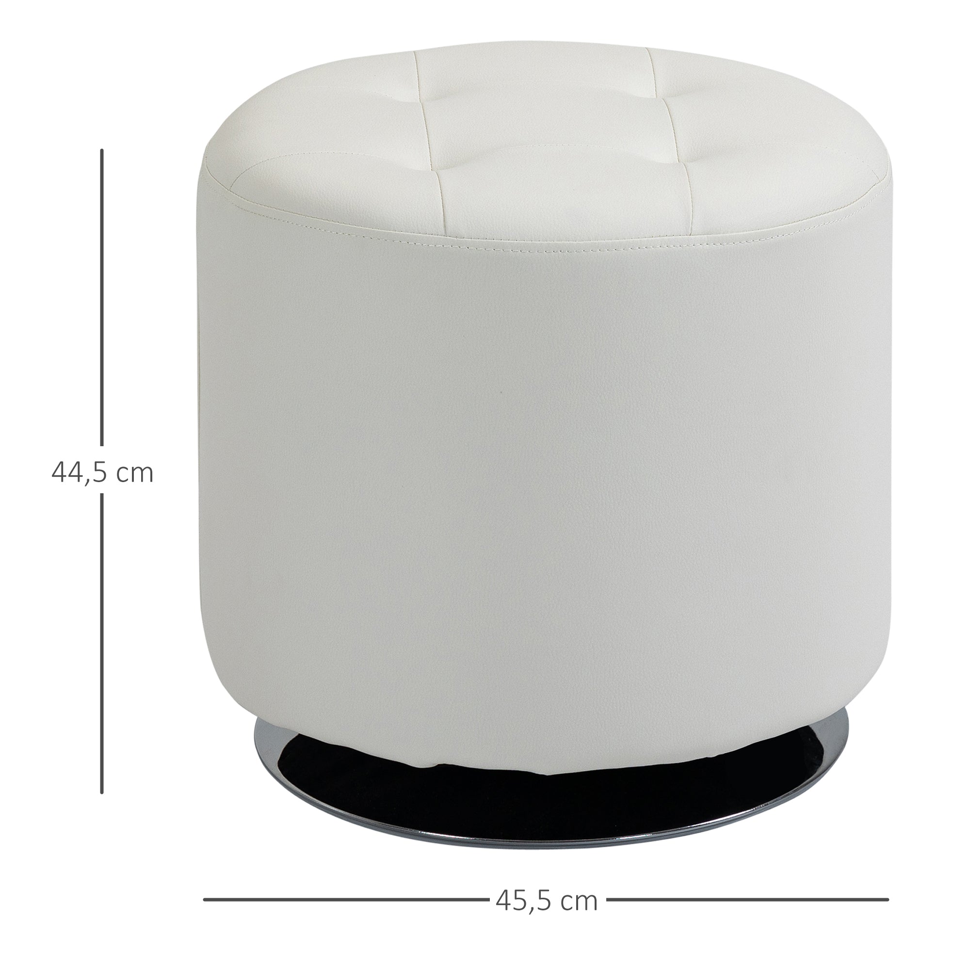 360° Swivel Round Ottoman — PU-Padded Seat with Chrome Steel Base, Ø 17.9 x H 17.5 in (45.5 x 44.5 cm), White