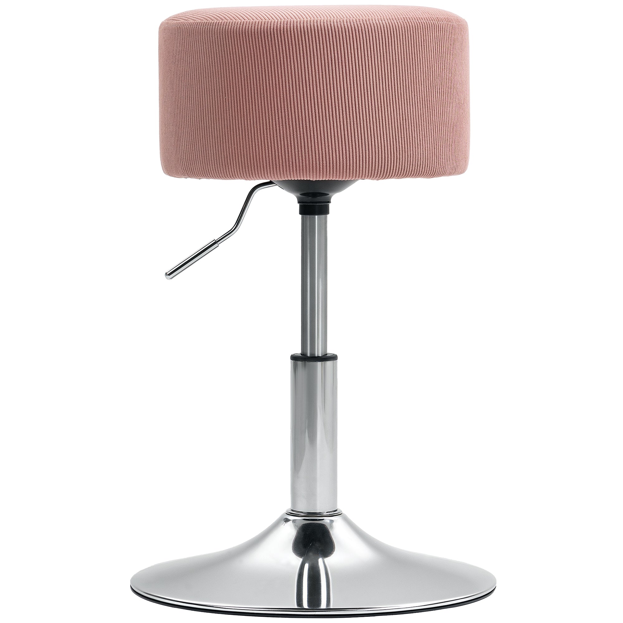 Bar Stool, Upholstered Bar Chair with Metal Frame, Corduroy Look, Height Adjustable Kitchen Stool with Footrest 360° Swivel Counter Stool for Kitchen, Living Room, Dining Room Pink