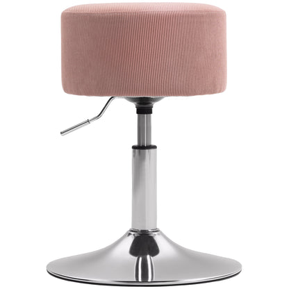Bar Stool, Upholstered Bar Chair with Metal Frame, Corduroy Look, Height Adjustable Kitchen Stool with Footrest 360° Swivel Counter Stool for Kitchen, Living Room, Dining Room Pink