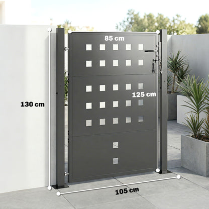 Galvanized Steel Garden Gate with Handle, Lock & 3 Keys, 105 x 130 cm, Dark Gray
