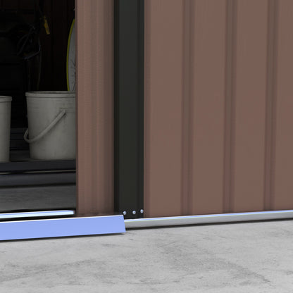 Toolhouse 12.4 m², Garden Shed with Gable Roof, Sliding Door, Foundation, 386 x 340 x 200 cm, Tool Shed made of Galvanized Steel, Weatherproof, for Garden, Brown