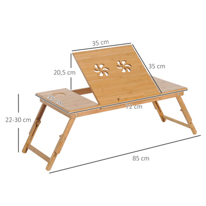 Bamboo Laptop Computer Table Bed Tray Breakfast Foldable Adjustable Height Reclining Lap Desk with 1 Drawer 72x35x22-30cm