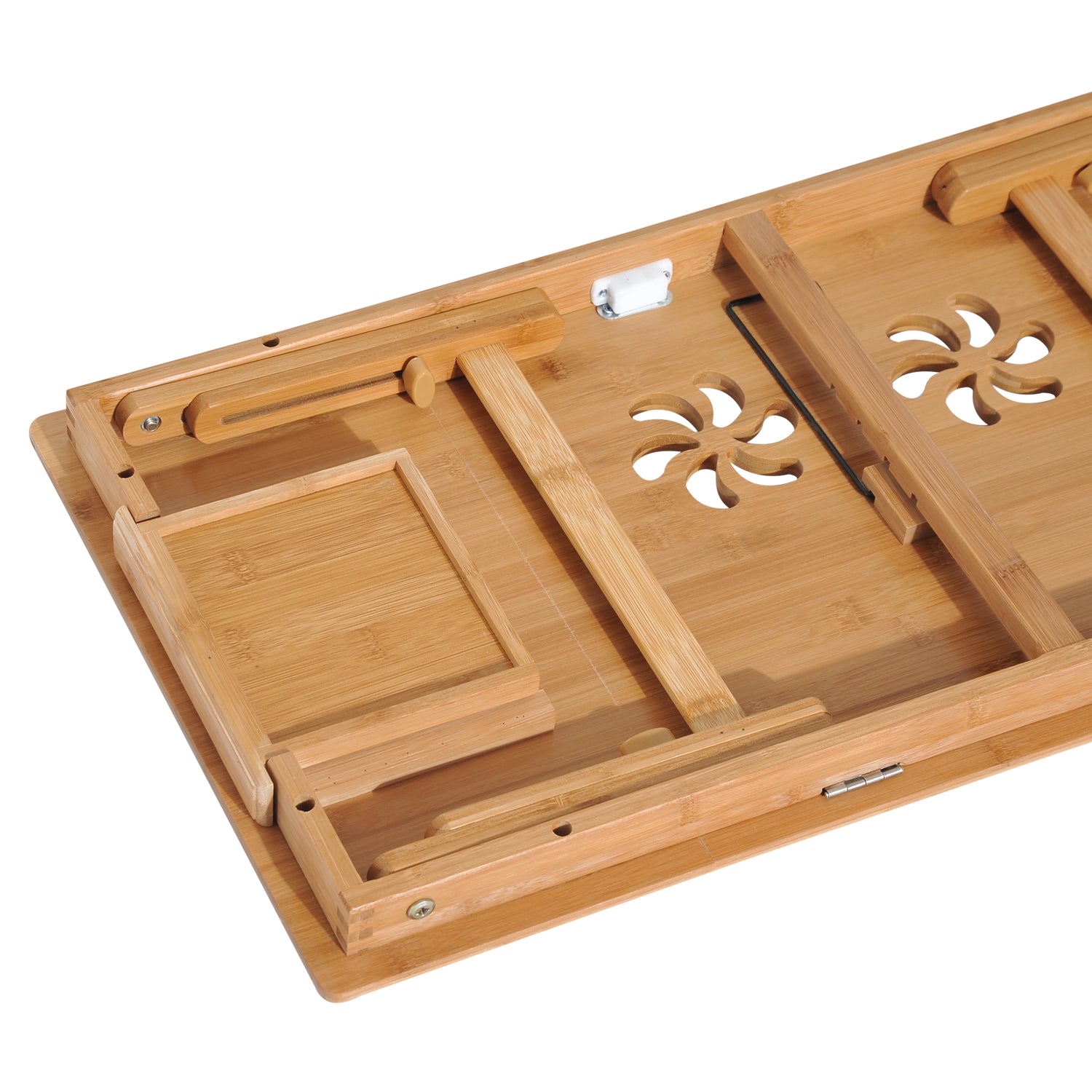 Bamboo Laptop Computer Table Bed Tray Breakfast Foldable Adjustable Height Reclining Lap Desk with 1 Drawer 72x35x22-30cm