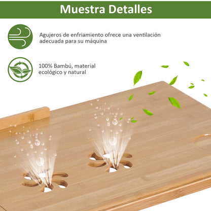 Bamboo Laptop Computer Table Bed Tray Breakfast Foldable Adjustable Height Reclining Lap Desk with 1 Drawer 72x35x22-30cm