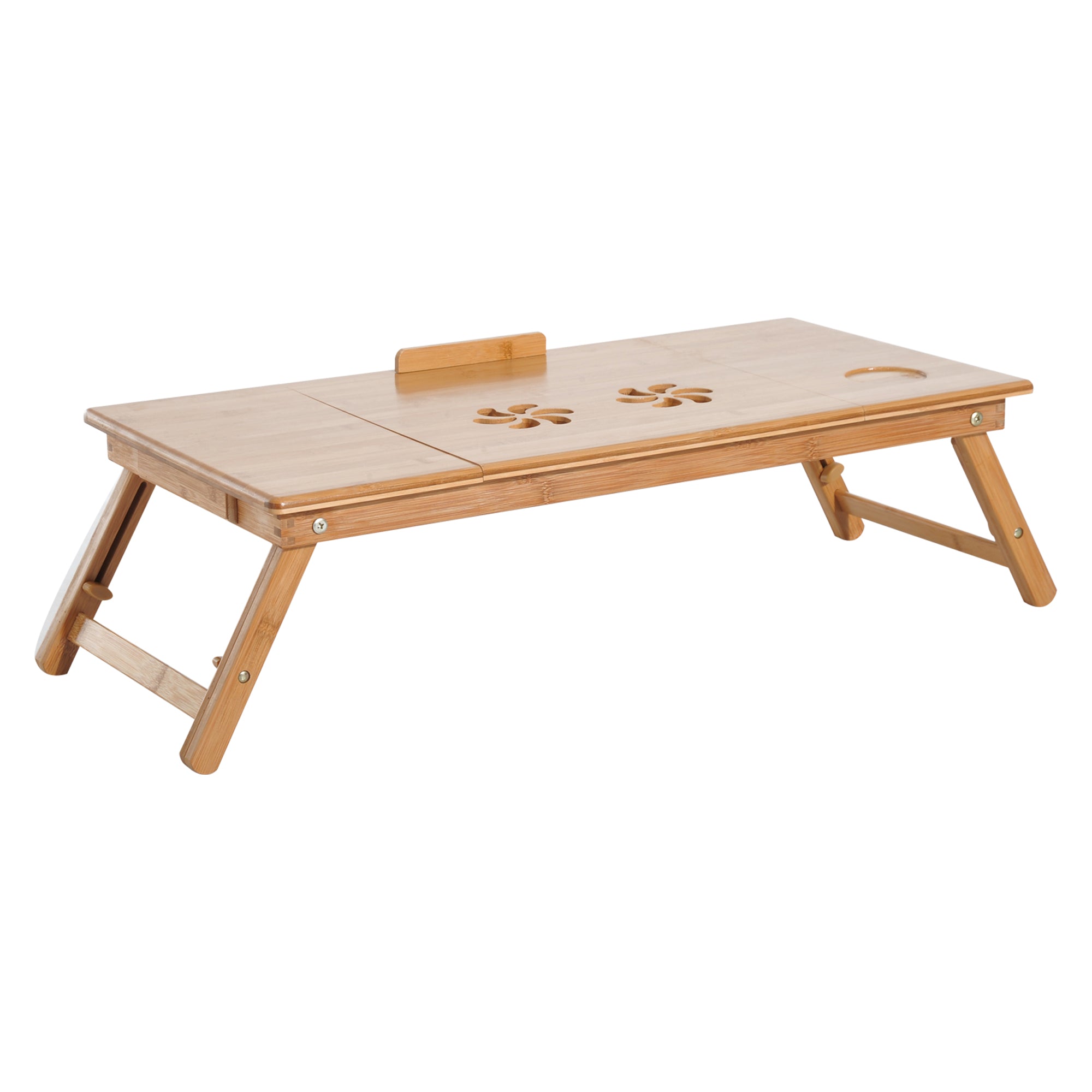 Bamboo Laptop Computer Table Bed Tray Breakfast Foldable Adjustable Height Reclining Lap Desk with 1 Drawer 72x35x22-30cm