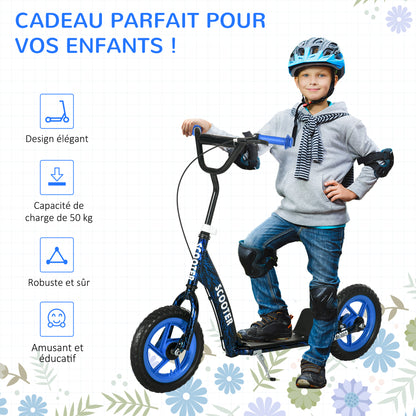 Children's Scooter with Large Wheels for 6-12 Year Olds Adjustable Height Rear Brake Kickstand Blue