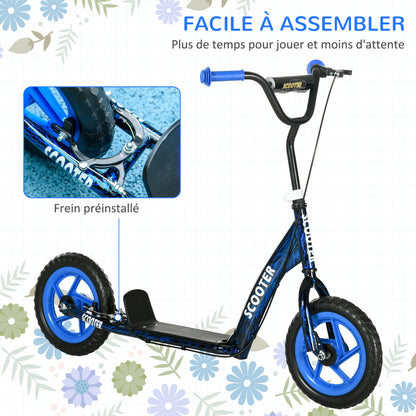 Children's Scooter with Large Wheels for 6-12 Year Olds Adjustable Height Rear Brake Kickstand Blue