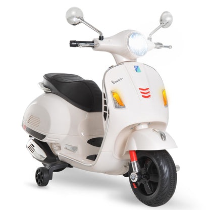 Electric Motorcycle for Kids 3-6 Years Old with VESPA License Battery-Powered Motorcycle for Kids with Music Speed 2-3 km/h and Horn Load 25 kg White