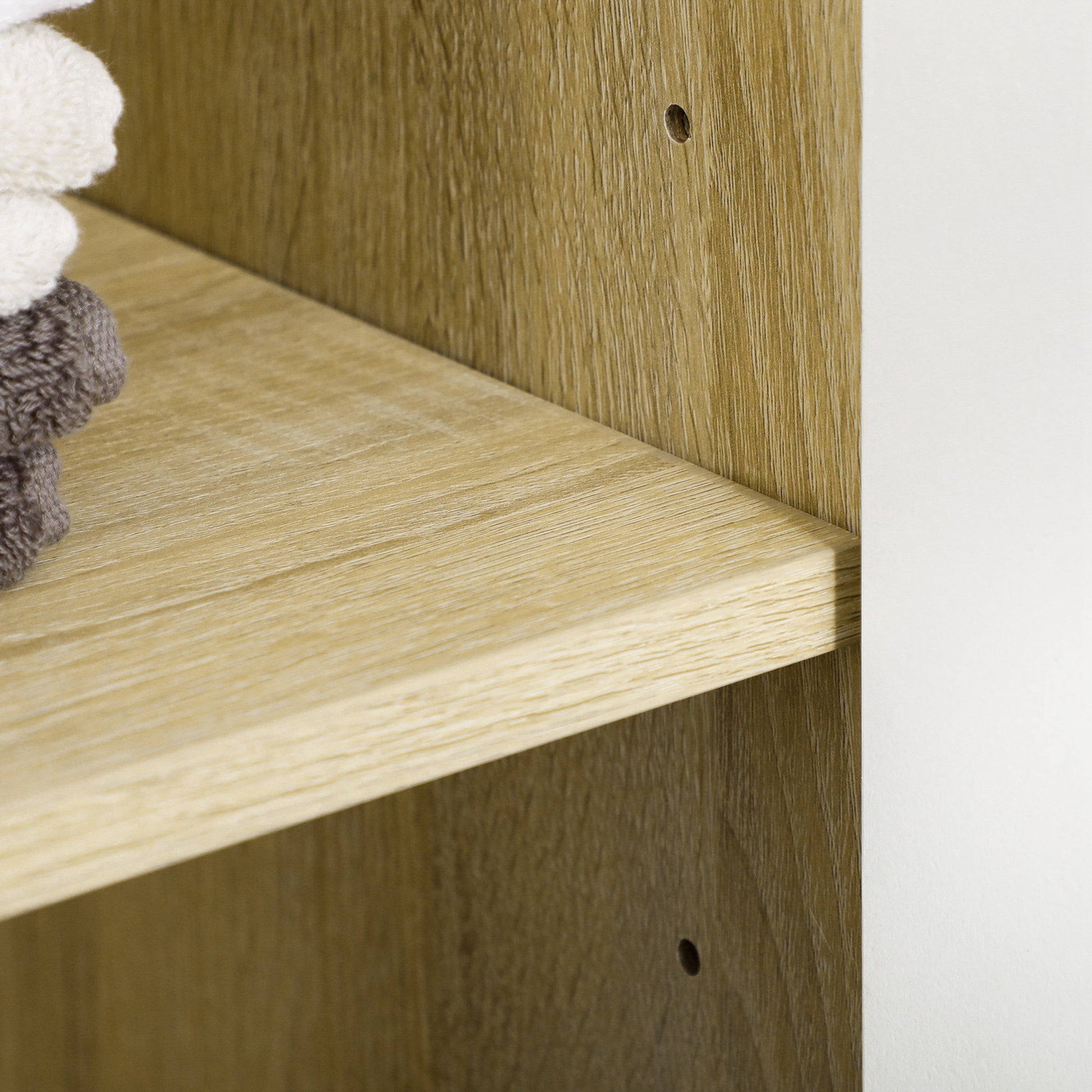 Bathroom Auxiliary Column Tall Bathroom Cabinet with 4 Doors 2 Open Shelves and Adjustable Shelves Modern Style for Living Room 53x33.5x195.7 cm White and Oak