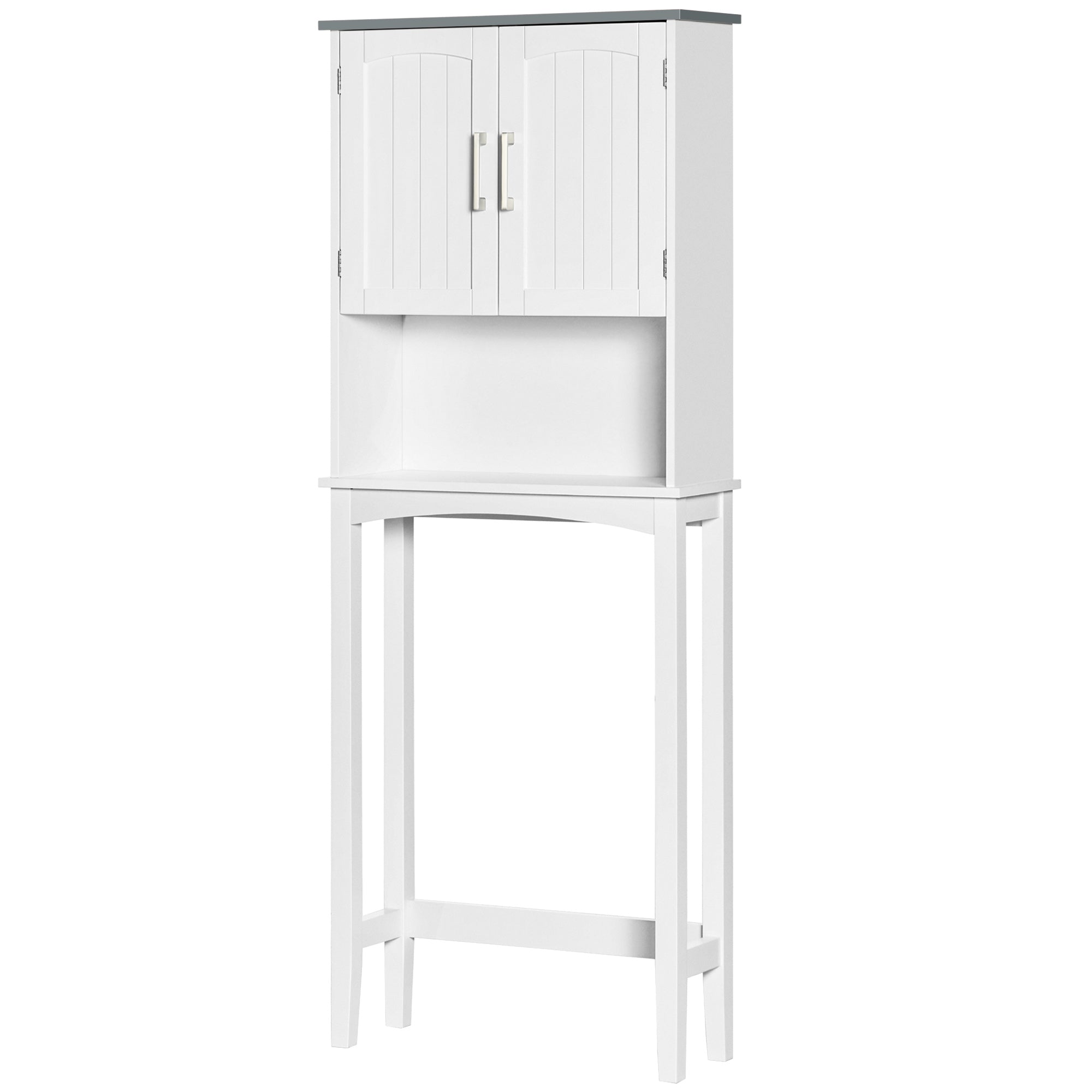 Over-the-Toilet Bathroom Cabinet with Double Door Cupboard, Adjustable Shelf, and Open Compartments, 64 x 22 x 165 cm, White