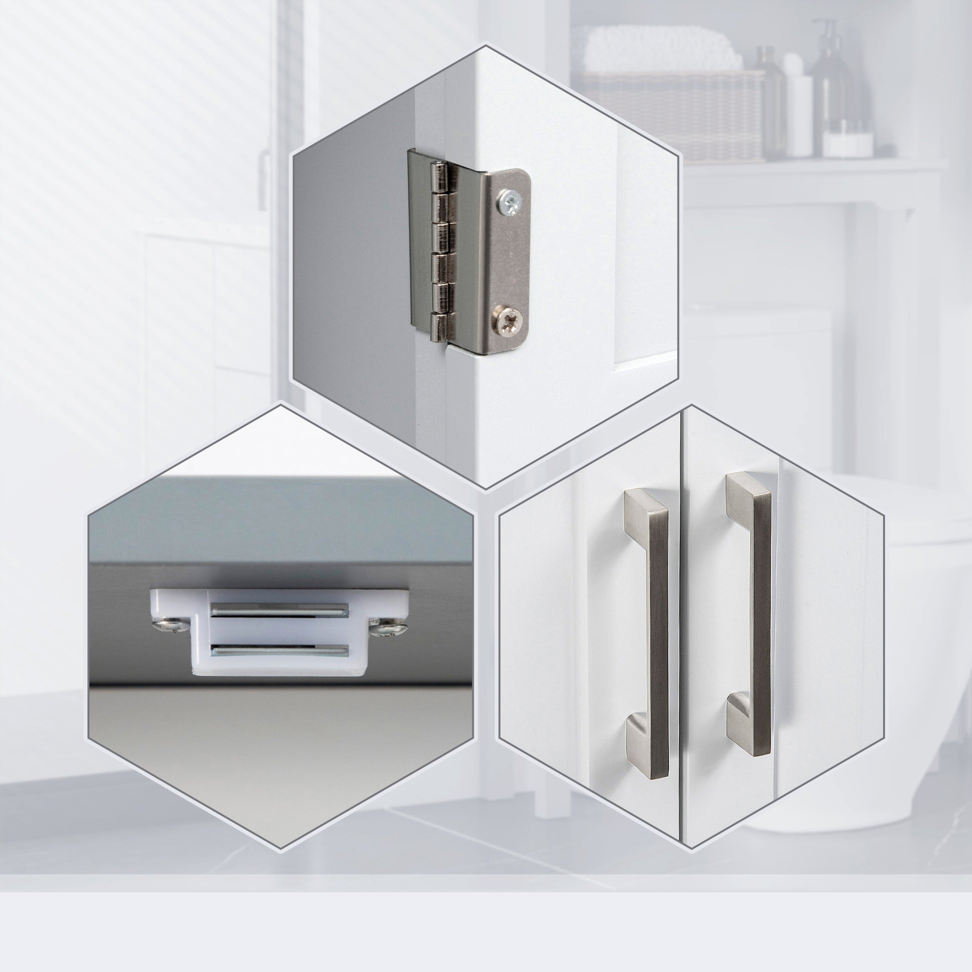 Over-the-Toilet Bathroom Cabinet with Double Door Cupboard, Adjustable Shelf, and Open Compartments, 64 x 22 x 165 cm, White