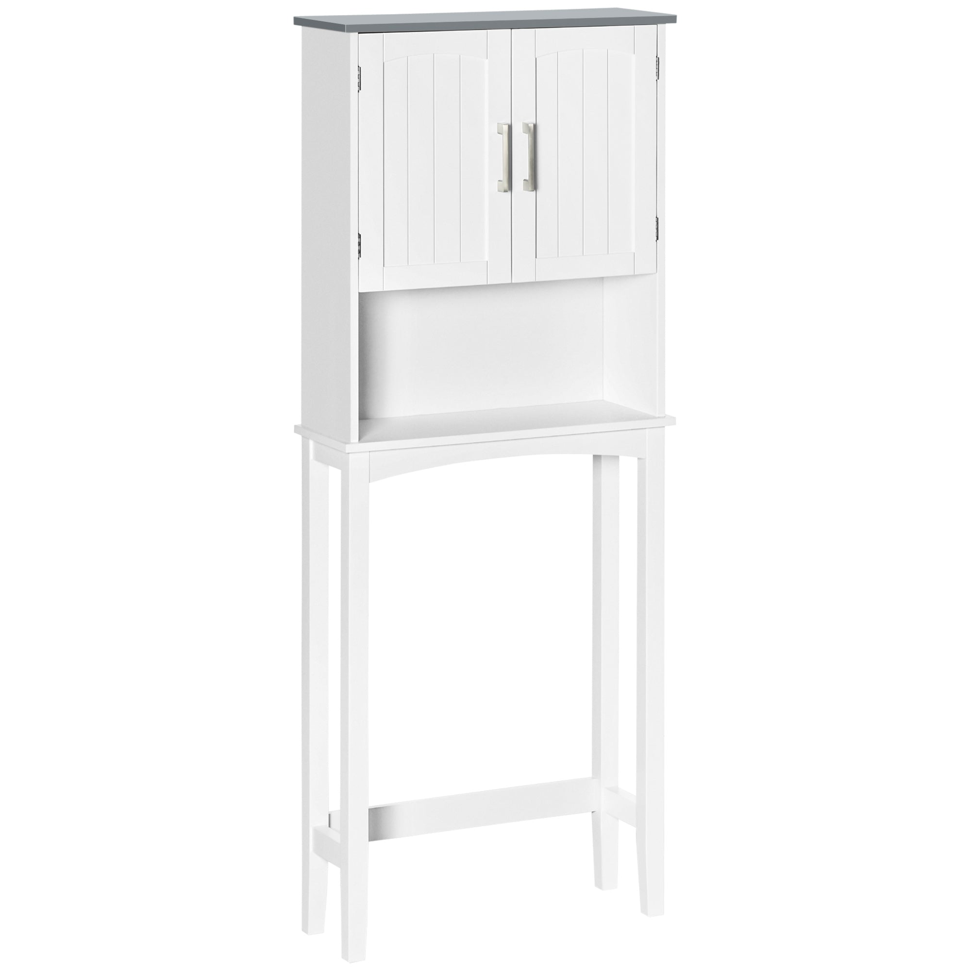 Over-the-Toilet Bathroom Cabinet with Double Door Cupboard, Adjustable Shelf, and Open Compartments, 64 x 22 x 165 cm, White