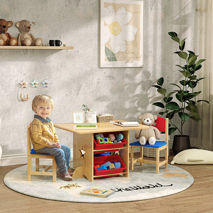 3-Piece Kids Table and Chairs Set Children's Table with 2 Chairs and 4 Storage Baskets Furniture Set for Kids Activities +3 Years for Playroom Natural