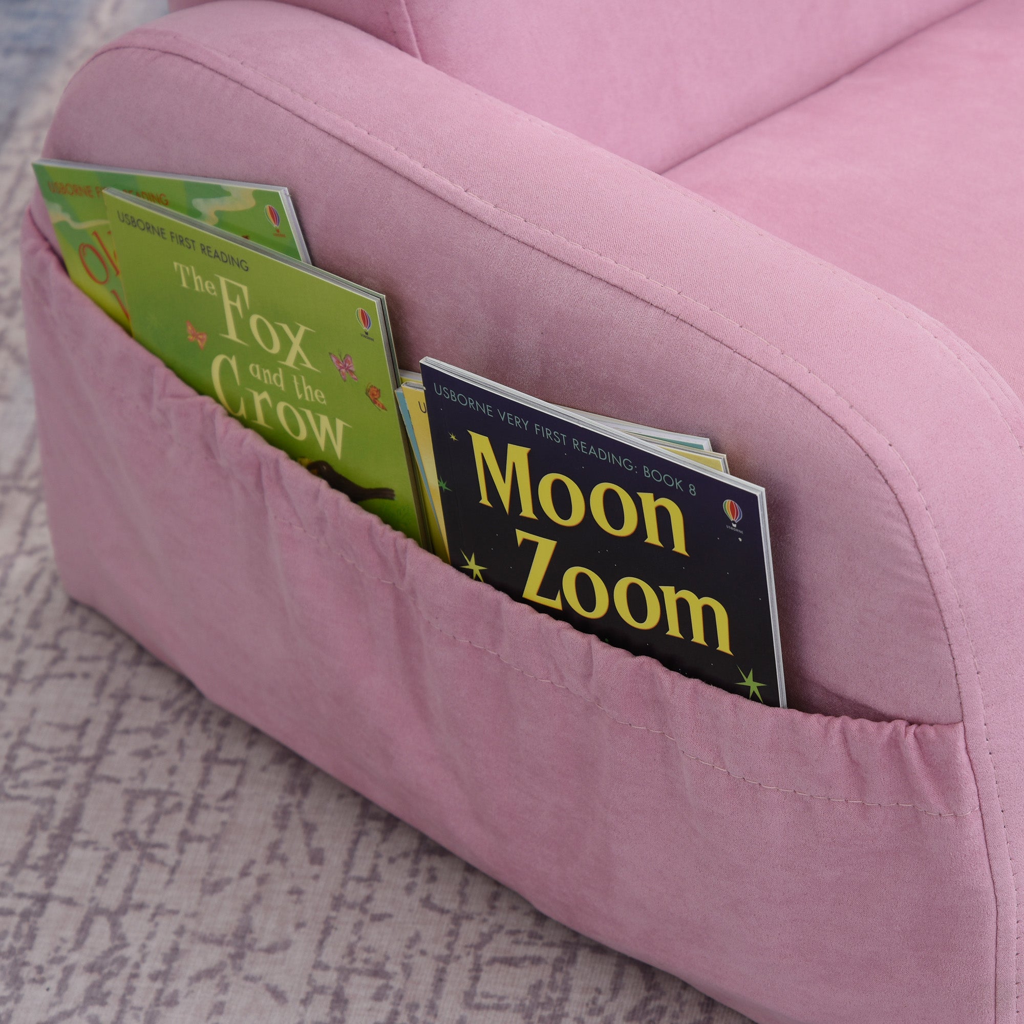 Kids Sofa for 3-Year-Olds Transformable 2-in-1 Children's Folding Bed with Armrests Wide Padded Seat 47x45x38 cm Pink