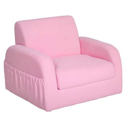 Kids Sofa for 3-Year-Olds Transformable 2-in-1 Children's Folding Bed with Armrests Wide Padded Seat 47x45x38 cm Pink