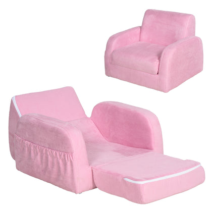 Kids Sofa for 3-Year-Olds Transformable 2-in-1 Children's Folding Bed with Armrests Wide Padded Seat 47x45x38 cm Pink