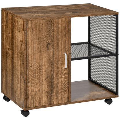 Printer Stand - office organizer cabinet - cupboard door, 2 niches, large shelf - wood-colored particle boards black metal