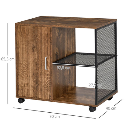 Printer Stand - office organizer cabinet - cupboard door, 2 niches, large shelf - wood-colored particle boards black metal