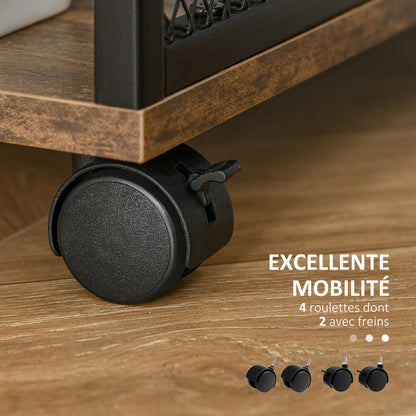 Printer Stand - office organizer cabinet - cupboard door, 2 niches, large shelf - wood-colored particle boards black metal