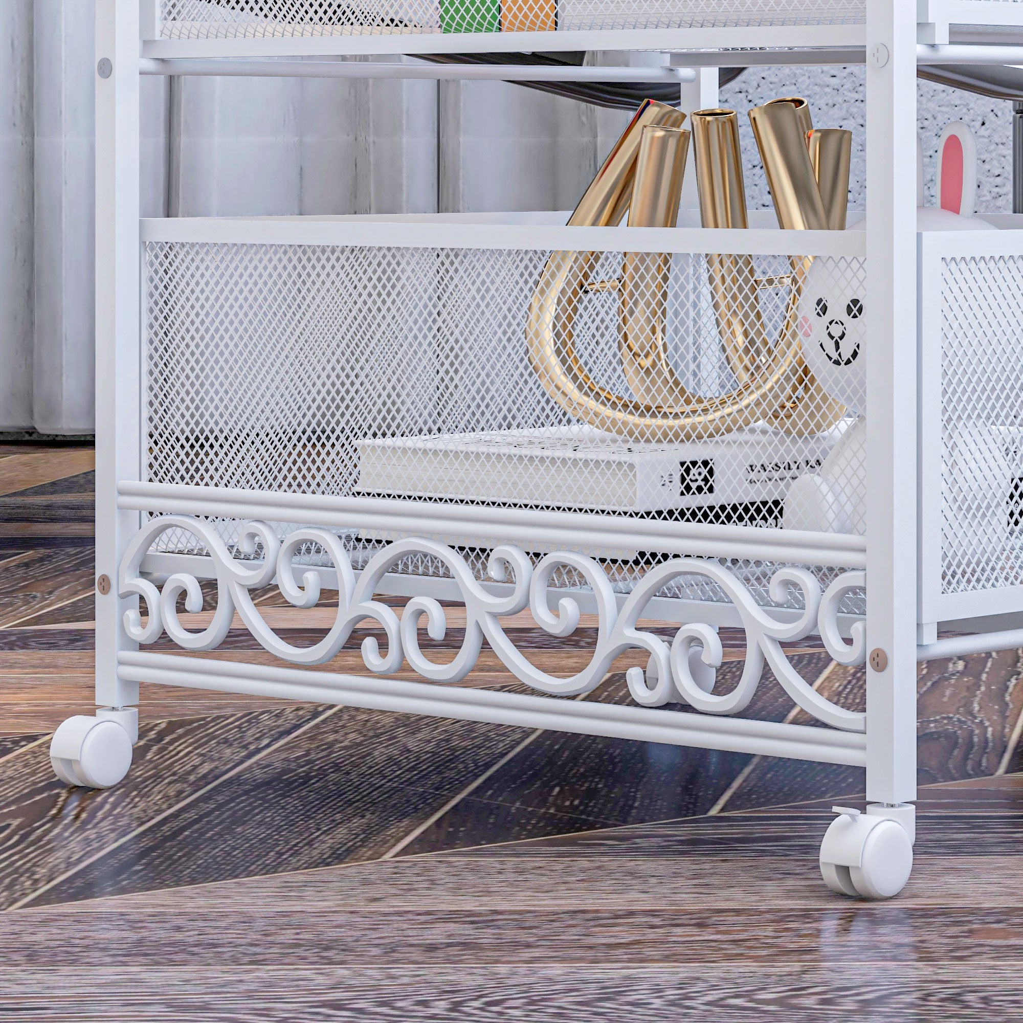 Utility Cart with Wheels 3-Level Storage Cart with 3 Basket Drawers for Living Room Dining Room Kitchen Bathroom 34x29.5x57.5 cm White