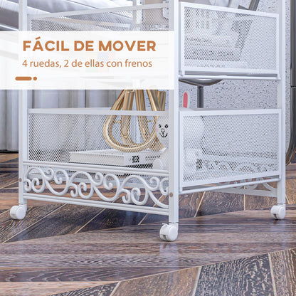 Utility Cart with Wheels 3-Level Storage Cart with 3 Basket Drawers for Living Room Dining Room Kitchen Bathroom 34x29.5x57.5 cm White