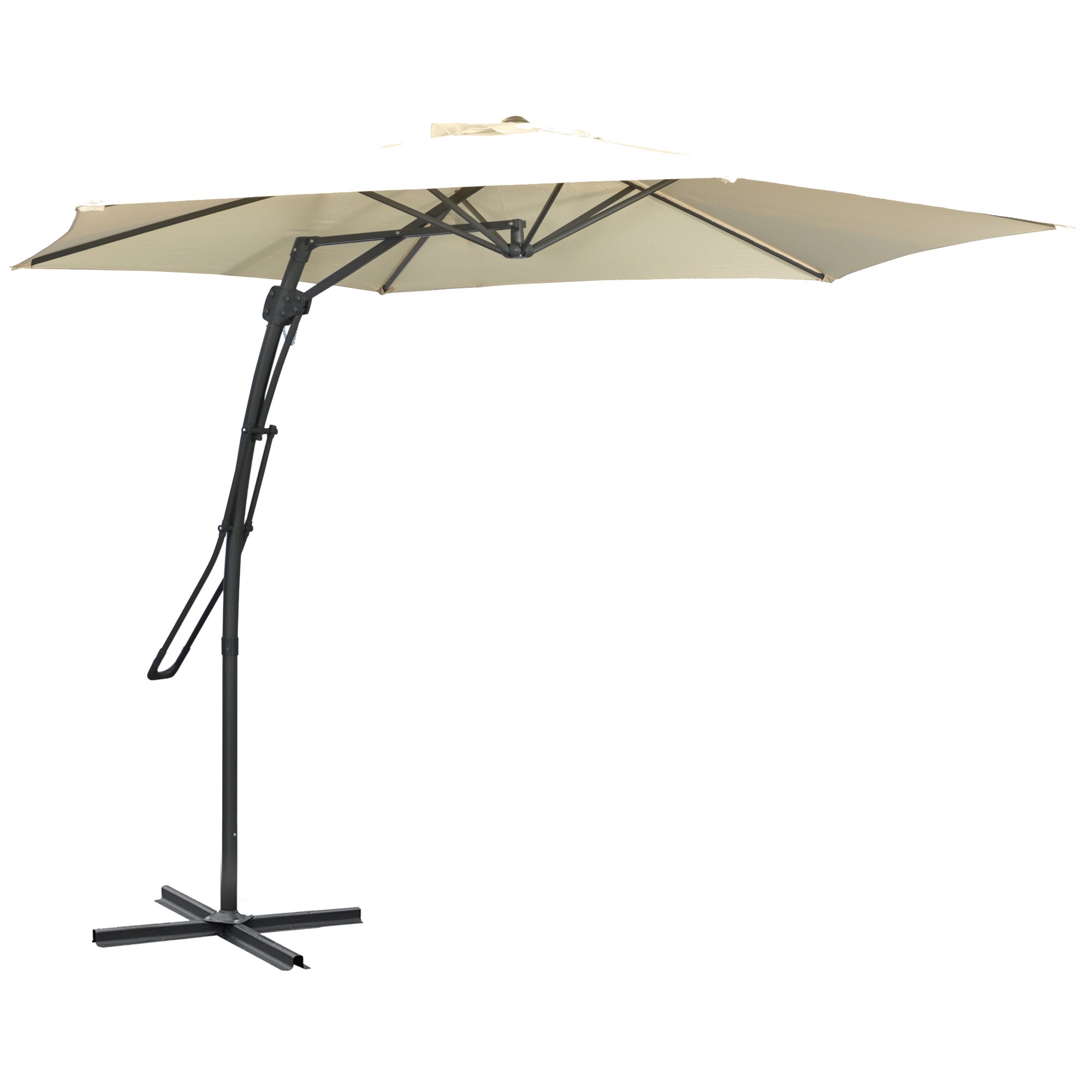 Offset Patio Umbrella Ø293 cm (9.6 ft) with Crank, Cross Base — Water-Resistant, Wind-Resistant, UV Protection, Cream