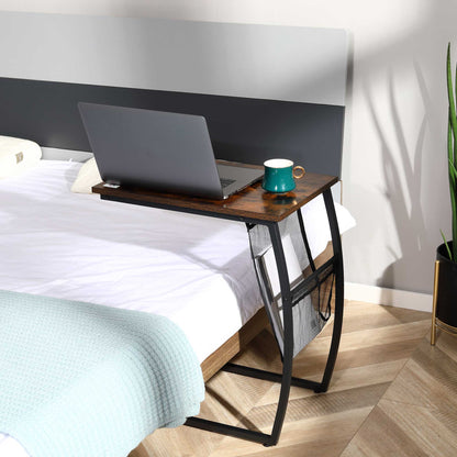 Side Table for Sofa and Bed Small C-Shaped Side Table with Storage Pocket Industrial Style for Living Room 53x35x64.5 cm Rustic Brown