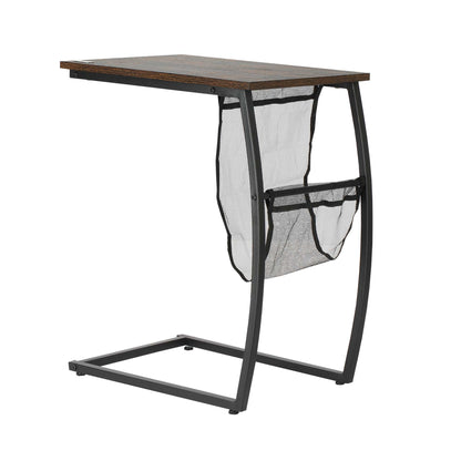 Side Table for Sofa and Bed Small C-Shaped Side Table with Storage Pocket Industrial Style for Living Room 53x35x64.5 cm Rustic Brown