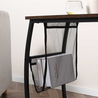 Side Table for Sofa and Bed Small C-Shaped Side Table with Storage Pocket Industrial Style for Living Room 53x35x64.5 cm Rustic Brown