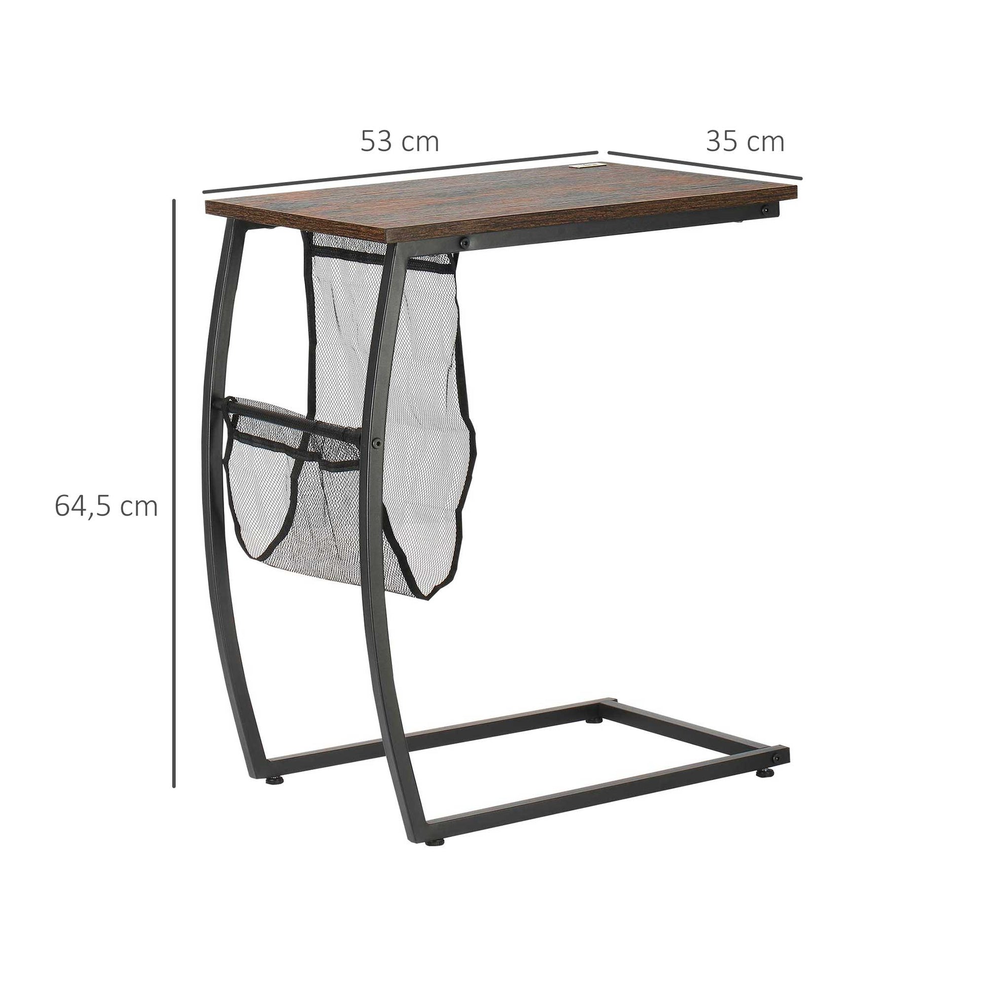 Side Table for Sofa and Bed Small C-Shaped Side Table with Storage Pocket Industrial Style for Living Room 53x35x64.5 cm Rustic Brown