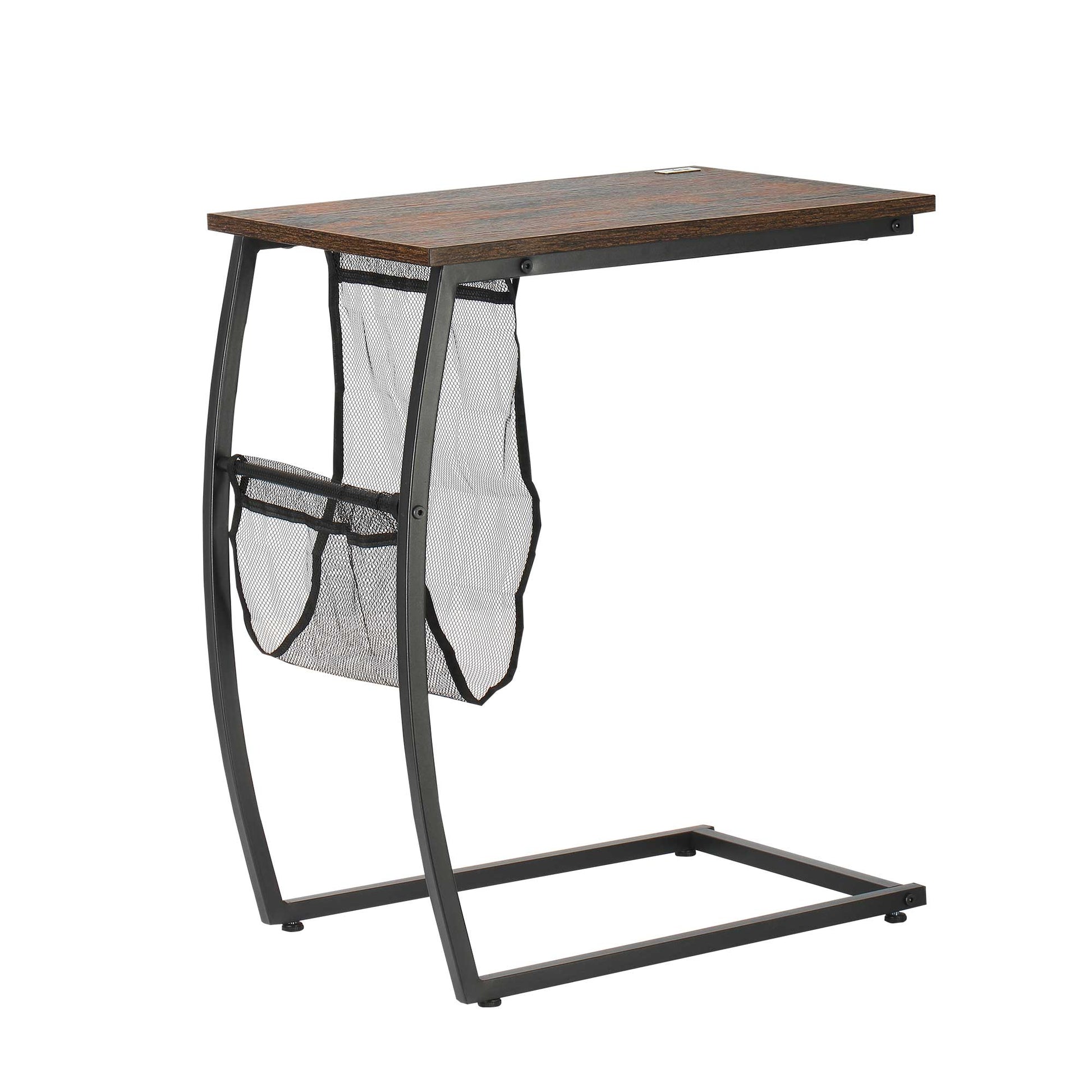 Side Table for Sofa and Bed Small C-Shaped Side Table with Storage Pocket Industrial Style for Living Room 53x35x64.5 cm Rustic Brown