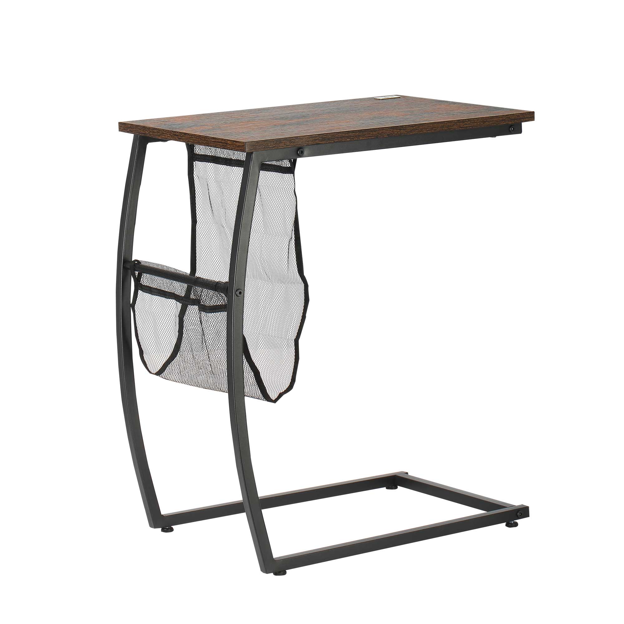 Side Table for Sofa and Bed Small C-Shaped Side Table with Storage Pocket Industrial Style for Living Room 53x35x64.5 cm Rustic Brown