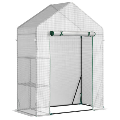 Outdoor Greenhouse Small Greenhouse with 4 Shelves Roll-Up Zippered Door and Steel Frame Greenhouse for Crops Plants Flowers 143x73x195 cm White