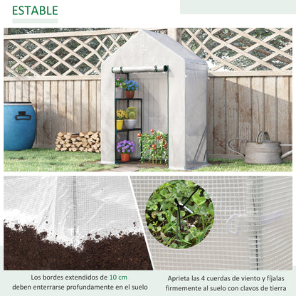 Outdoor Greenhouse Small Greenhouse with 4 Shelves Roll-Up Zippered Door and Steel Frame Greenhouse for Crops Plants Flowers 143x73x195 cm White