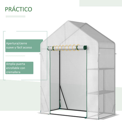 Outdoor Greenhouse Small Greenhouse with 4 Shelves Roll-Up Zippered Door and Steel Frame Greenhouse for Crops Plants Flowers 143x73x195 cm White